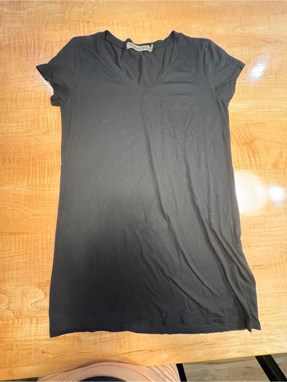 Michael Stars Black V-Neck Short Sleeve Pocket T-shirt Dress
